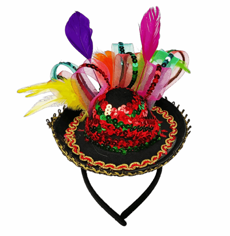 Mini Sombrero Headband Colorful Feather Sequin Mexican Fiesta Party Hair Accessory