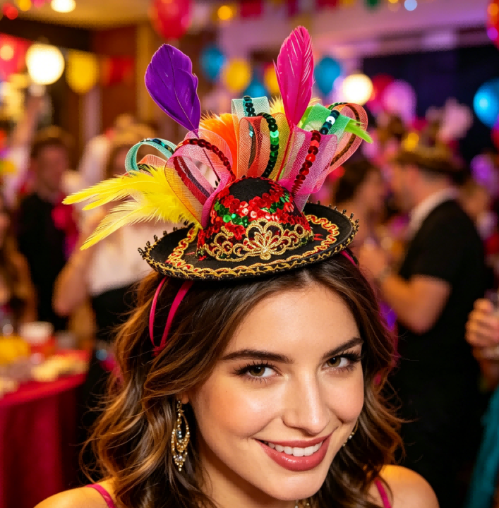 Mini Sombrero Headband Colorful Feather Sequin Mexican Fiesta Party Hair