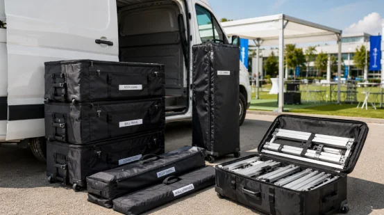 Portable pop-up booth storage cases and frame kit