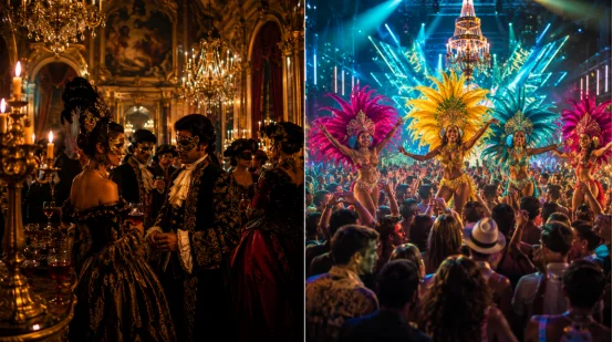 Venetian masquerade ball versus Rio carnival party theme